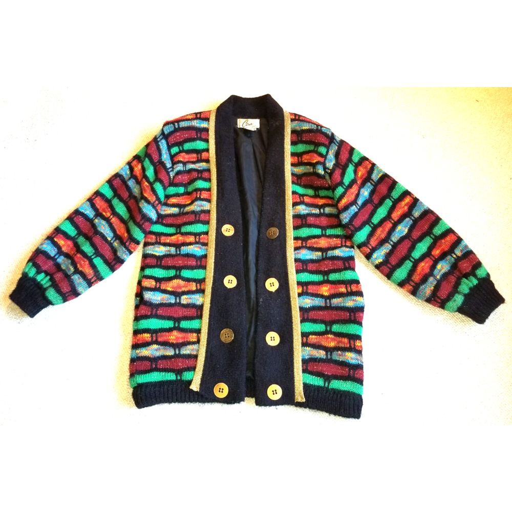 VINTAGE Y2K Womens Sweater/Jacket-CAREER FRANKLIN-multi mohair lined cardigan-M